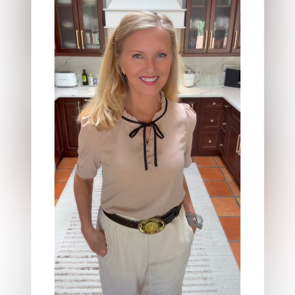 Amazon Women's Blouse in Cream with Black Trim